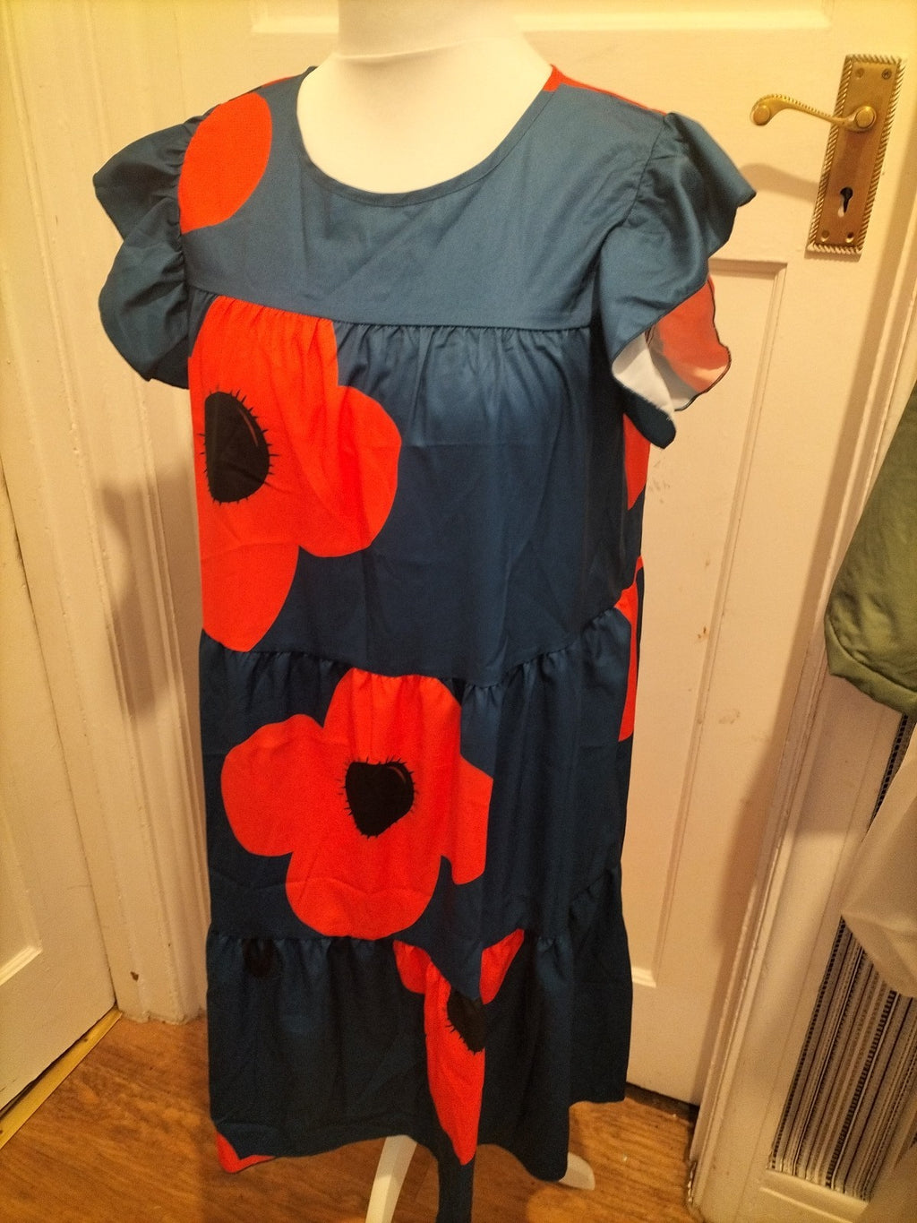 Ladies Shein Size XL Dark Teal And Orange Short Sleeved Dress