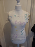 Ladies Canda Size 10 White With Multicoloured Print Short Sleeved Tshirt