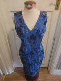 Ladies Oasis Size 12 Blue Black Grey Sleeveless Floral Dress
