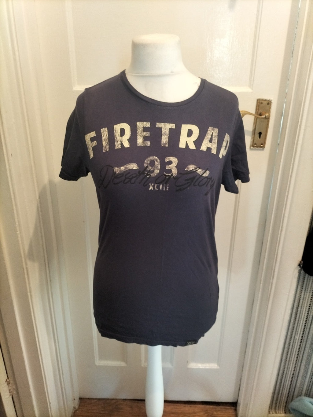 Mens Firetrap Size Small Navy Print Short Sleeved Tshirt