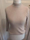Ladies Primark Small Beige Rib Long Sleeve High Neck Jumper