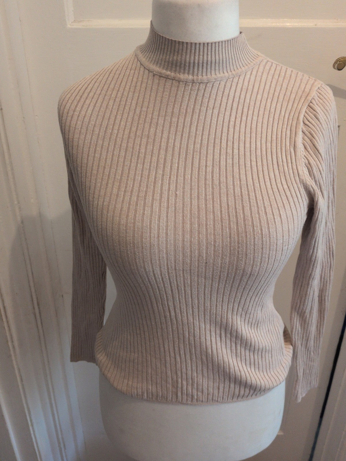 Ladies Primark Small Beige Rib Long Sleeve High Neck Jumper