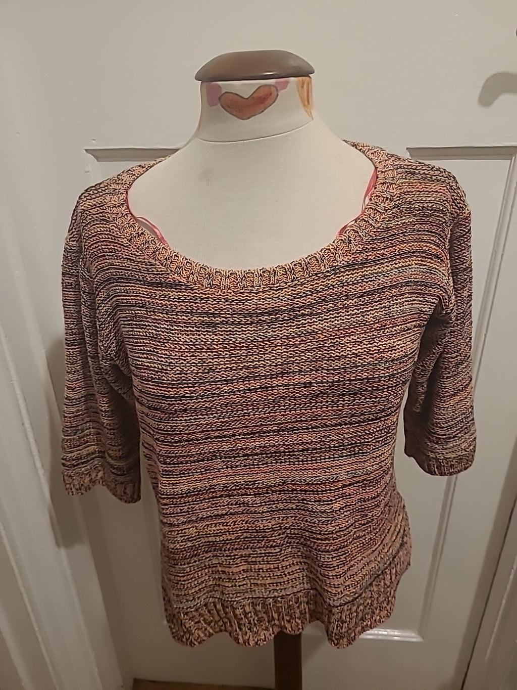 Ladies F&F Size 8 Pink Fleck Mid Sleeved Pullover Jumper