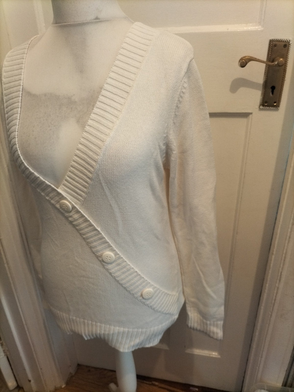 Mens Dockers Size Large White Long Sleeve V-neck Long Sleeve Jumper