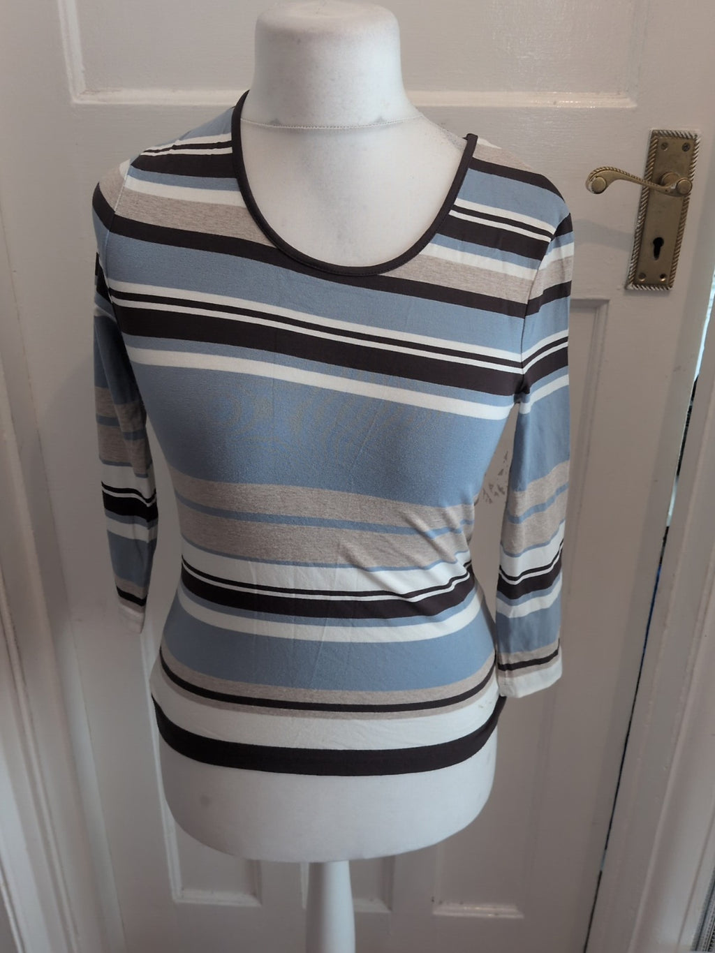Viyella Small Blue Mix Stripe Long Sleeve Blouse