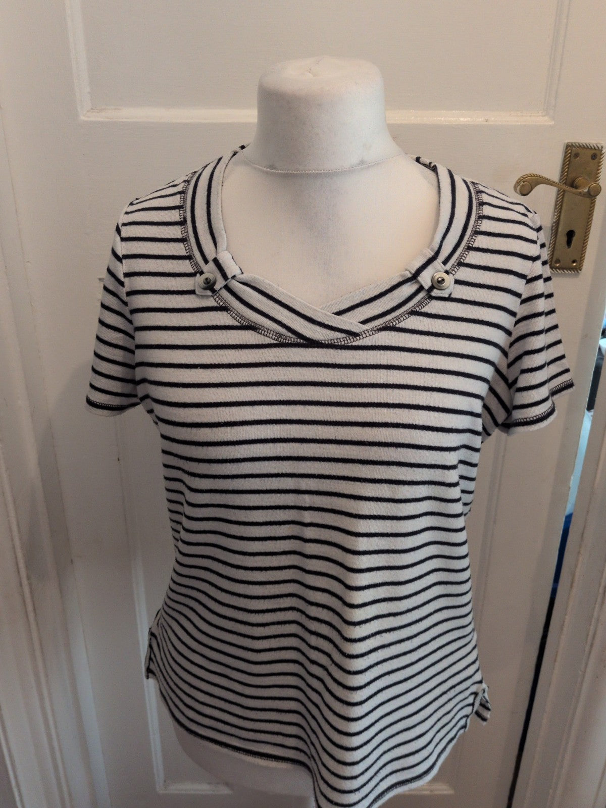 Per Una 20 White Stripe Short Sleeve Blouse