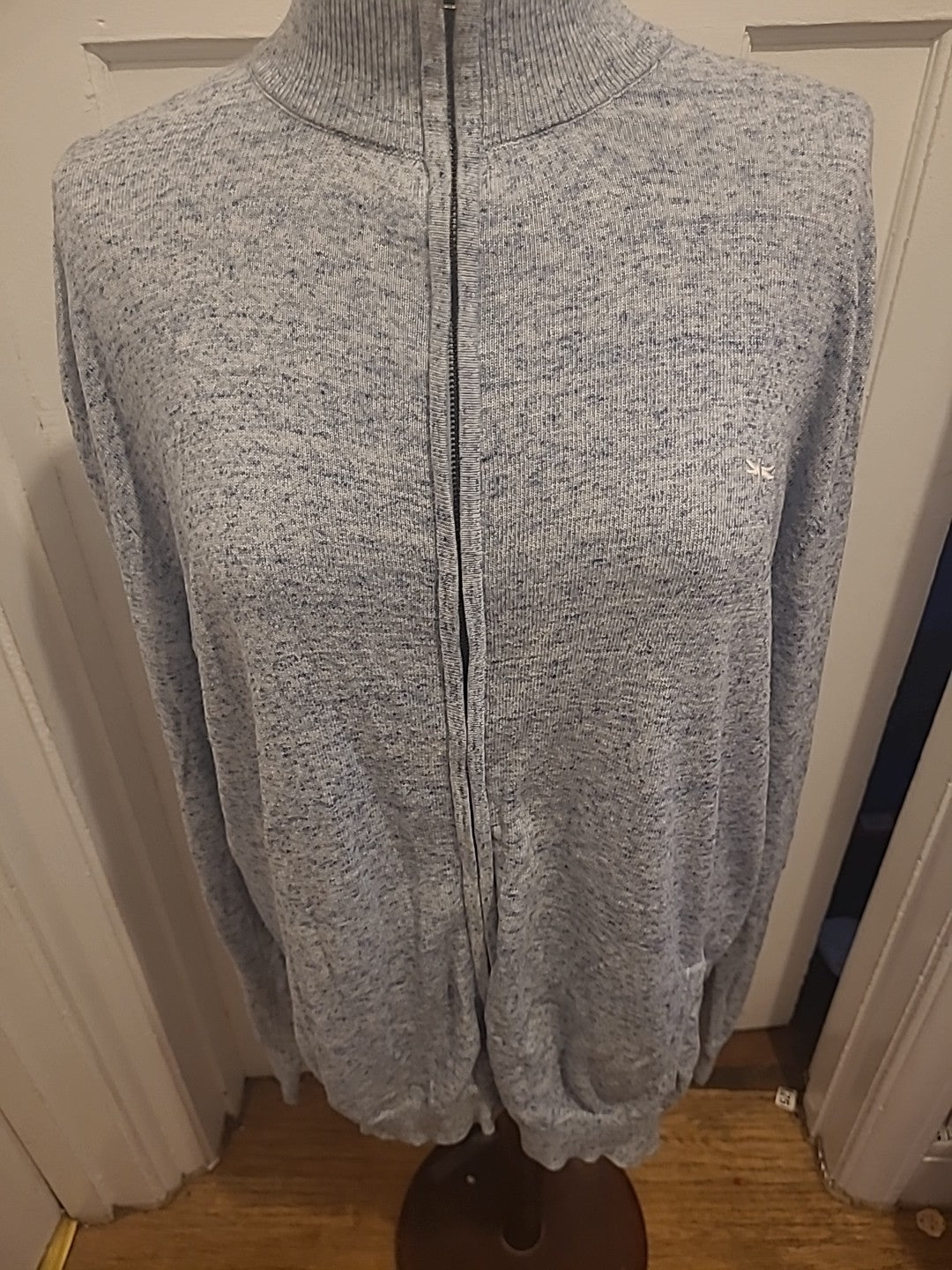 Mens Easy Size Large Grey/Blue Fleck Zip Through Jacket