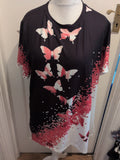 Ladies 3XL Pink And Black With White Butterfly T-shirt Short Sleeve