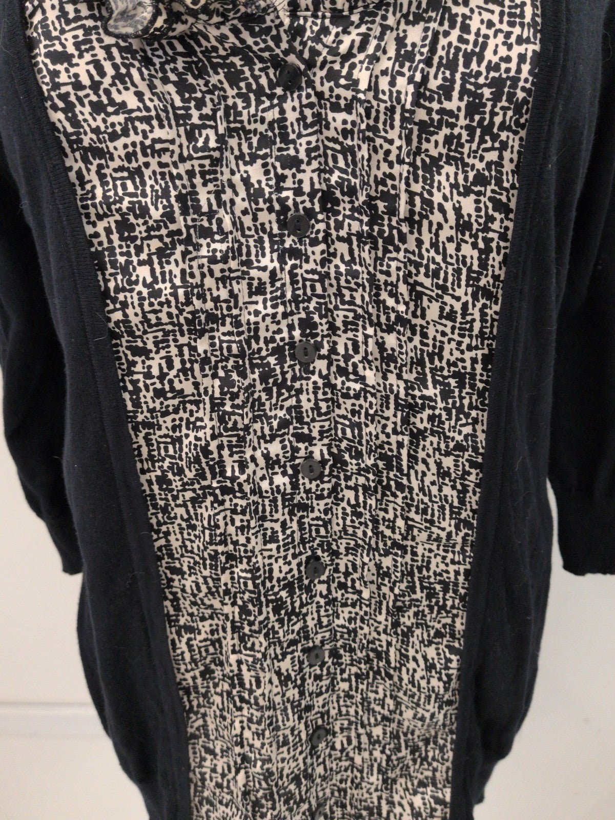 F&F 16 Black With Pattern Centre Long Sleeve Blouse
