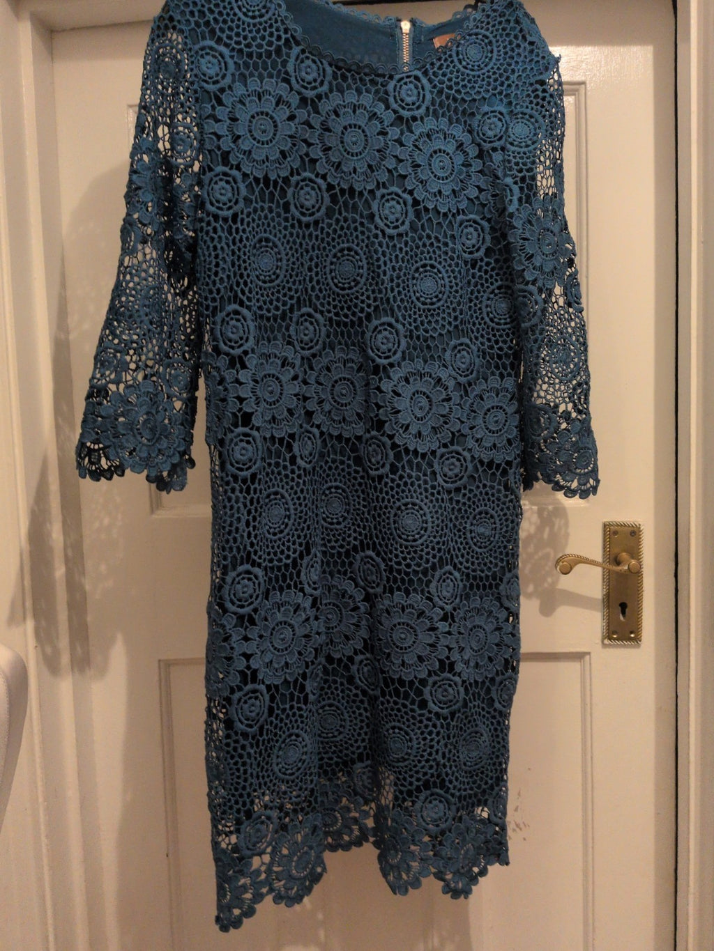 Jolie Moi Teal Lace Lined Long Sleeve Dress