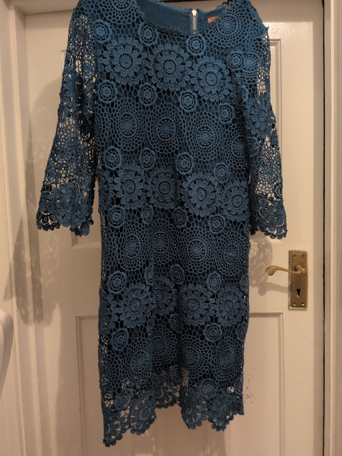 Jolie Moi Teal Lace Lined Long Sleeve Dress
