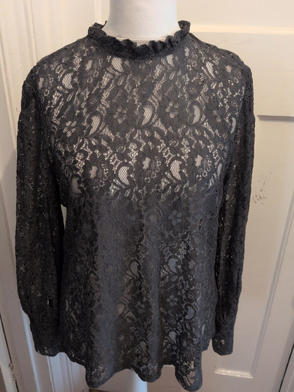 Oasis XL Grey Floral See Through Long Sleeve Blouse