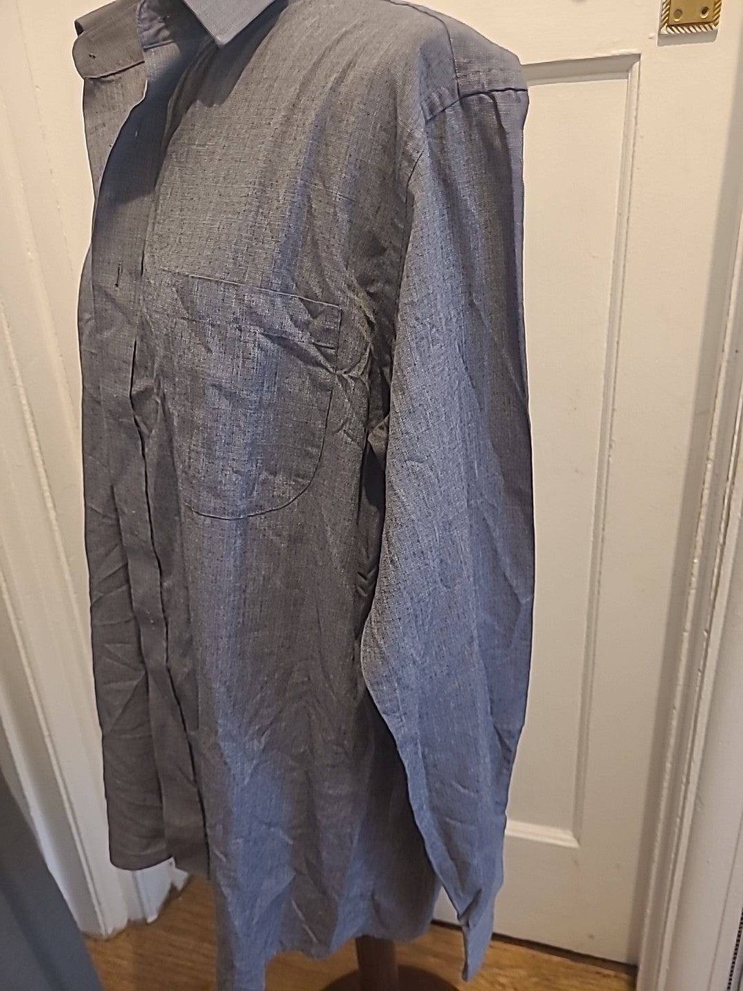 Mens Marks And Spencer 16" Grey Regular Fit Long Sleeved Formal Wear Shirt