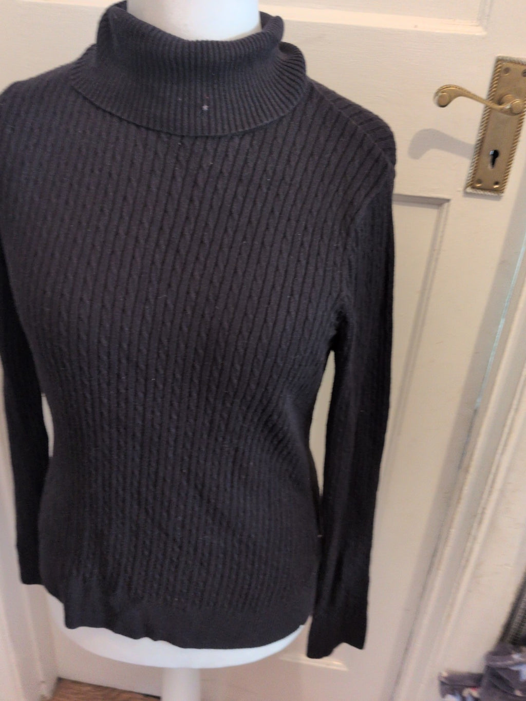 Jeanne Pierre Large Black Rib Long Sleeve High Neck Jumper