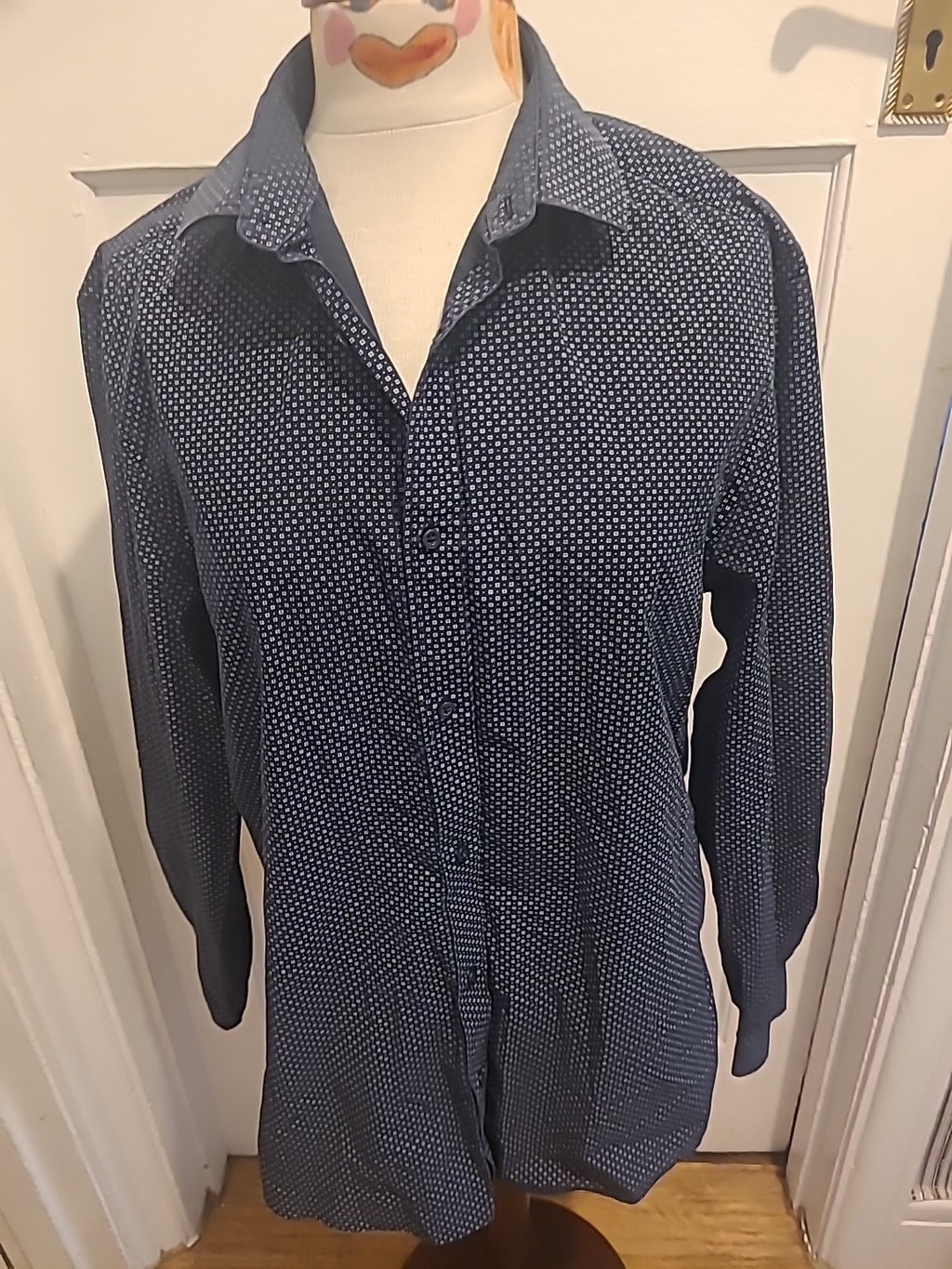 Mens George Size 16" Black And White Patterned Long Sleeved Shirt
