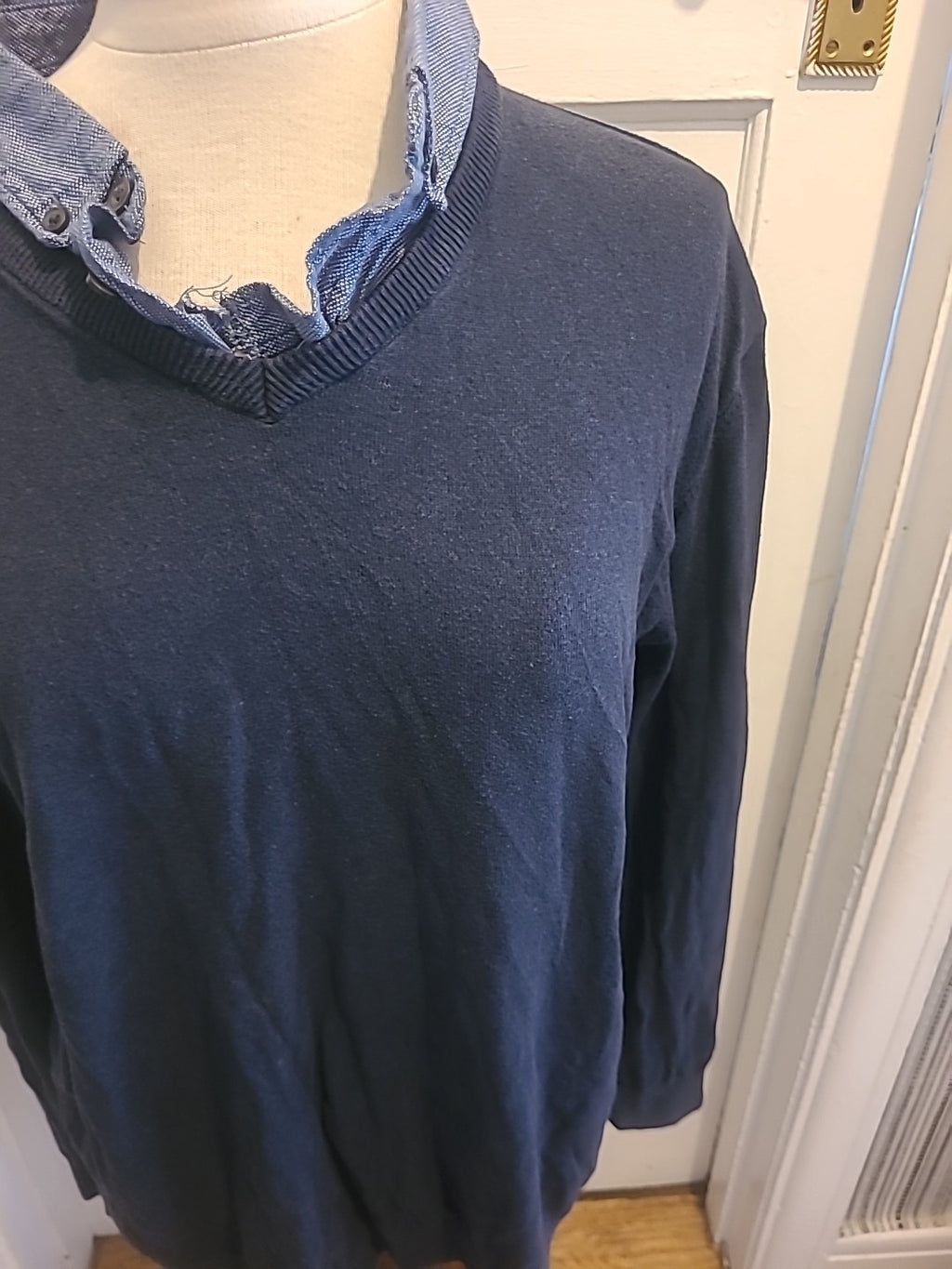 Mens ACW85 Size XL Navy With Blue Collar Long Sleeved Polo