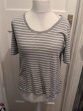 M&S 16 Grey With White Stripes Short Sleeve T-shirt