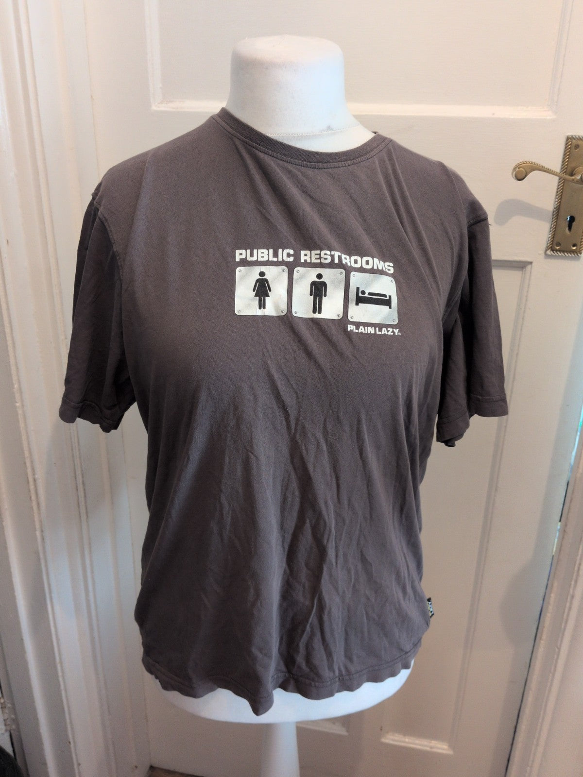 Plain Lazy Medium Printed "Restroom" Short Sleeve T-shirt Grey