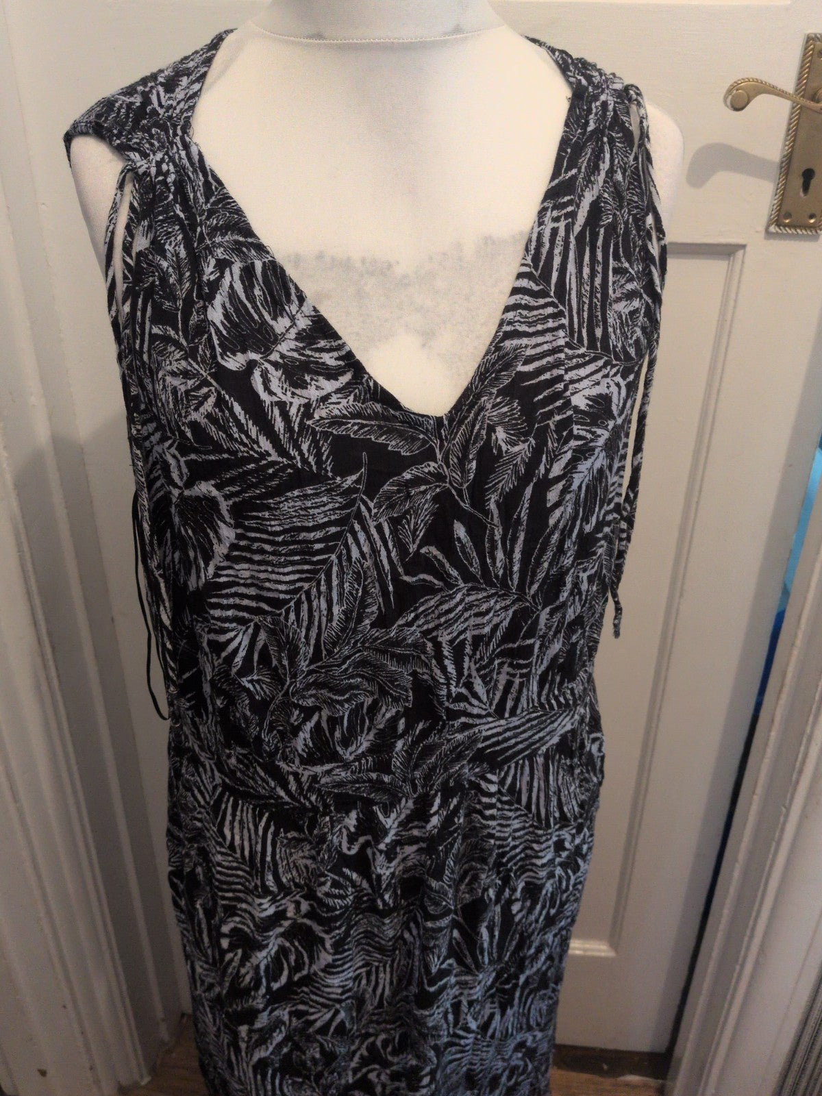 Bonmarche 22 Black And Grey Sleeveless V Neck Maxi Dress Long Length