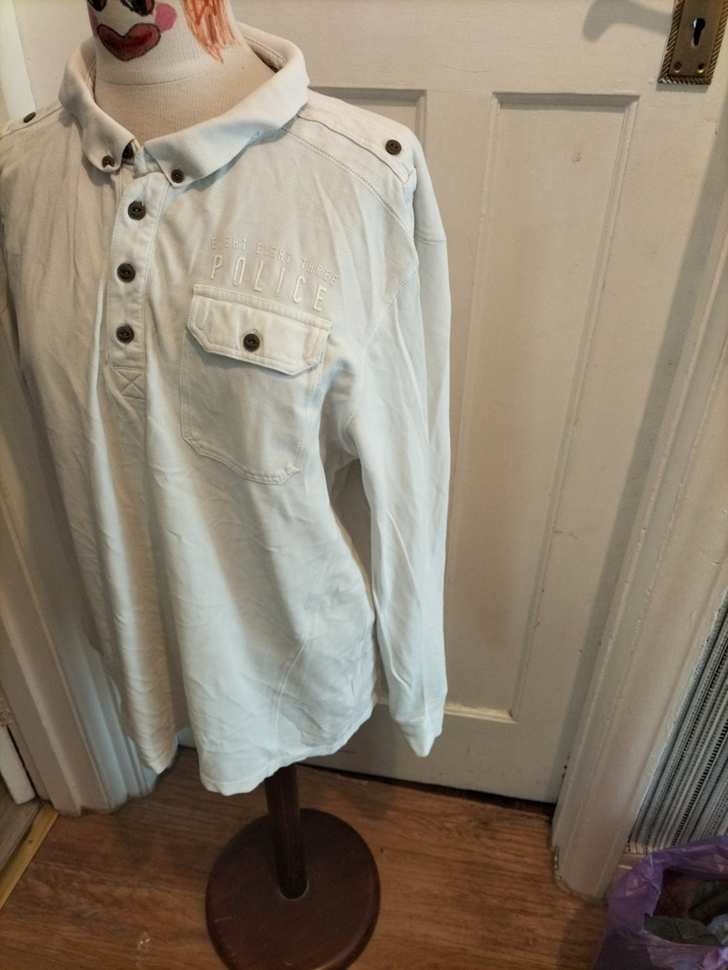 Mens Police Size XL White Short Sleeved Polo