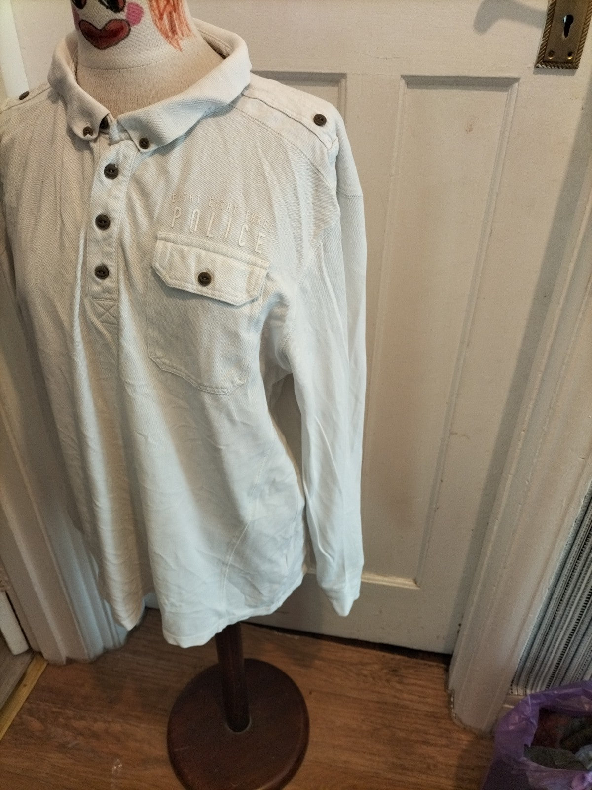 Mens Police Size XL White Short Sleeved Polo