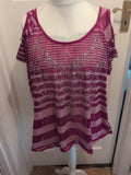 Faded Glory 4XL Purple And White Stripe Studded Patterned Blouse Short Sleeve