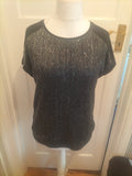Ladies Nutmeg Size 12 Silver And Black Short Sleeved Sequin Blouse