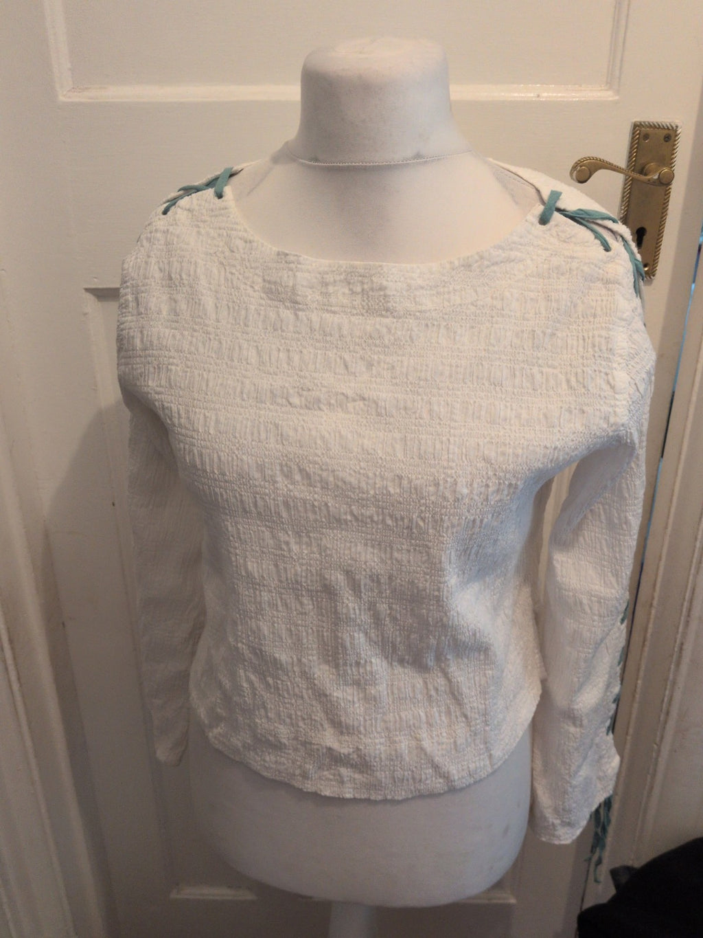 We Are Free Small White Long Sleeve Crinkle Top