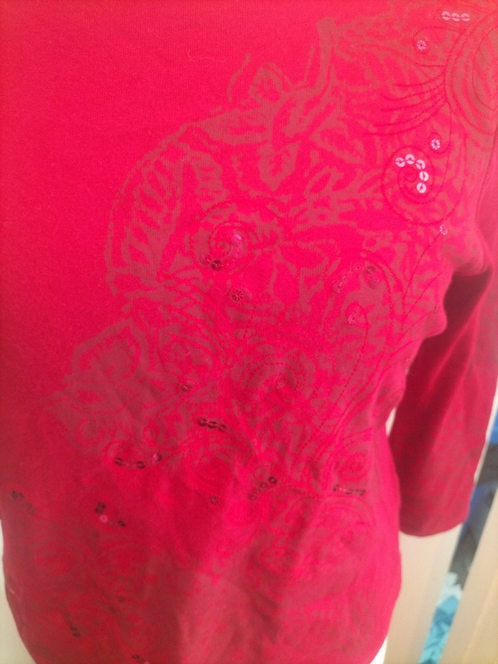 Brand New Marks And Spencer 16 Red Pattern Long Sleeve Blouse