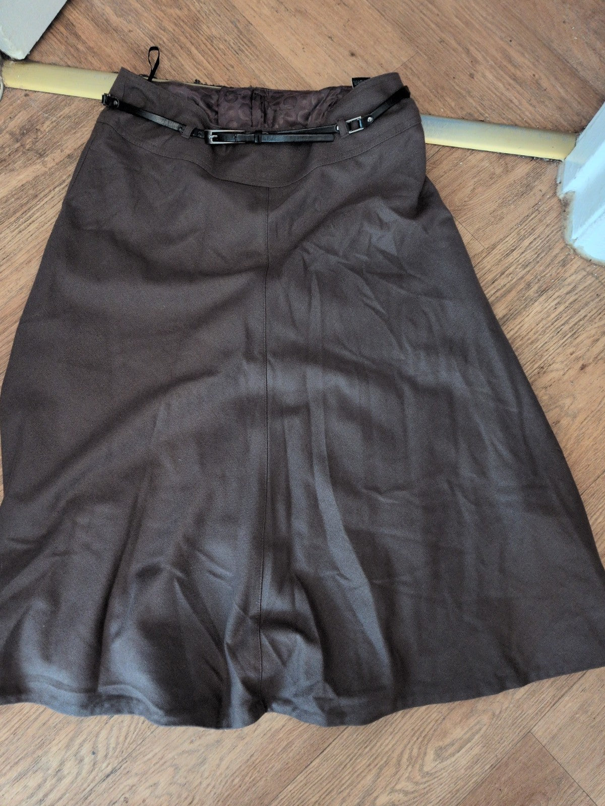 Marks And Spencer 12 30" Dark Taupe Lined Wool Rich Skirt