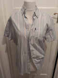 Next M Tailoring Reg Fit Pale Blue Stripe Short Sleeve Shirt