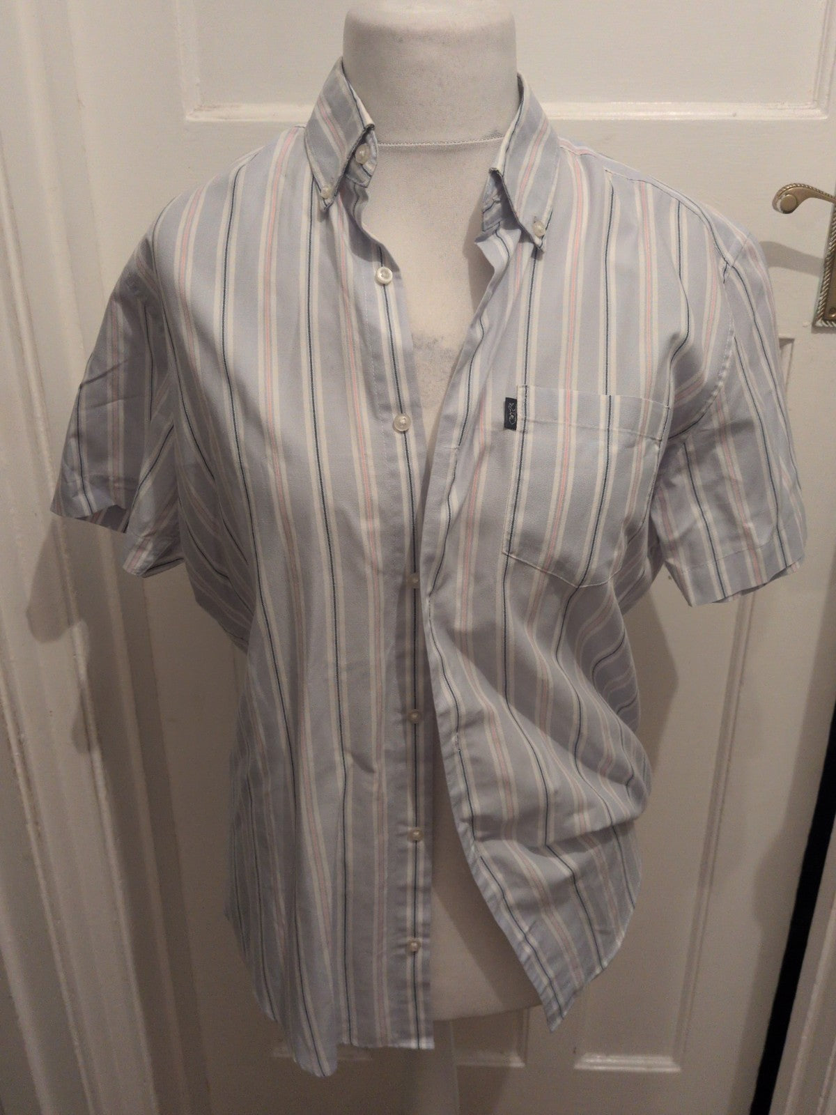Next M Tailoring Reg Fit Pale Blue Stripe Short Sleeve Shirt