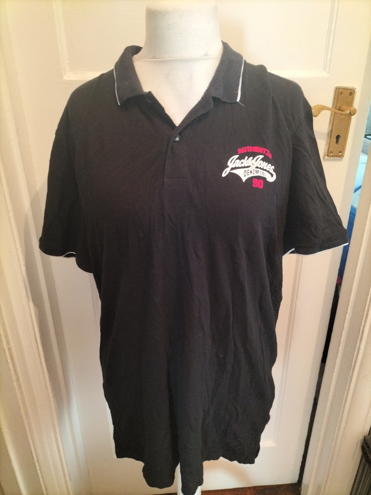 Mens Jack&Jones Size 2XL Black Short Sleeved Polo