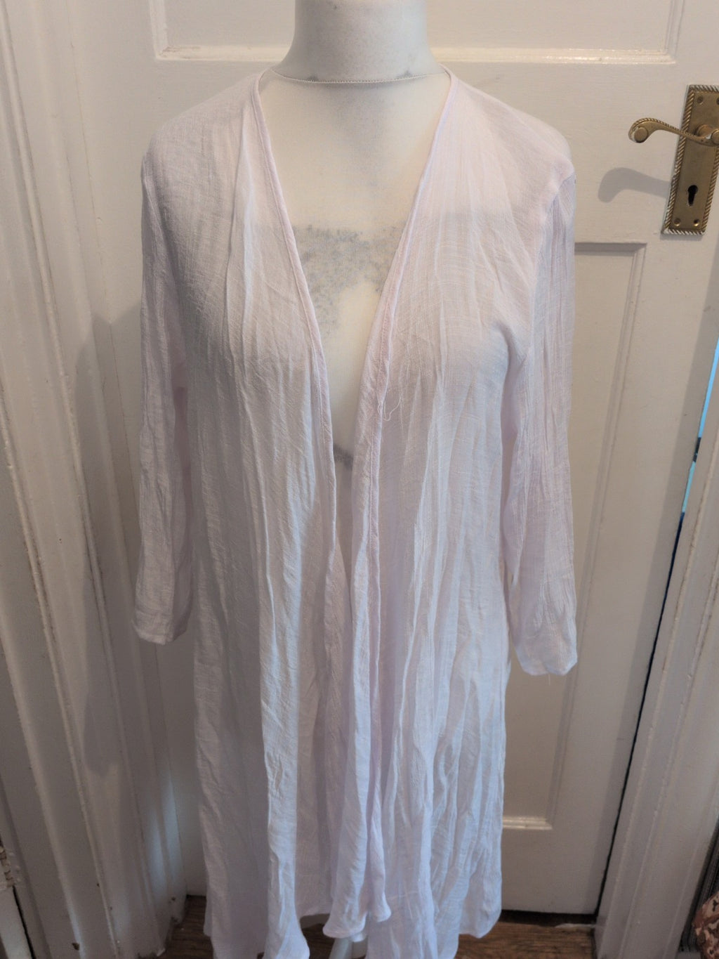 Medium White Sheer Half Sleeve Blouse Open
