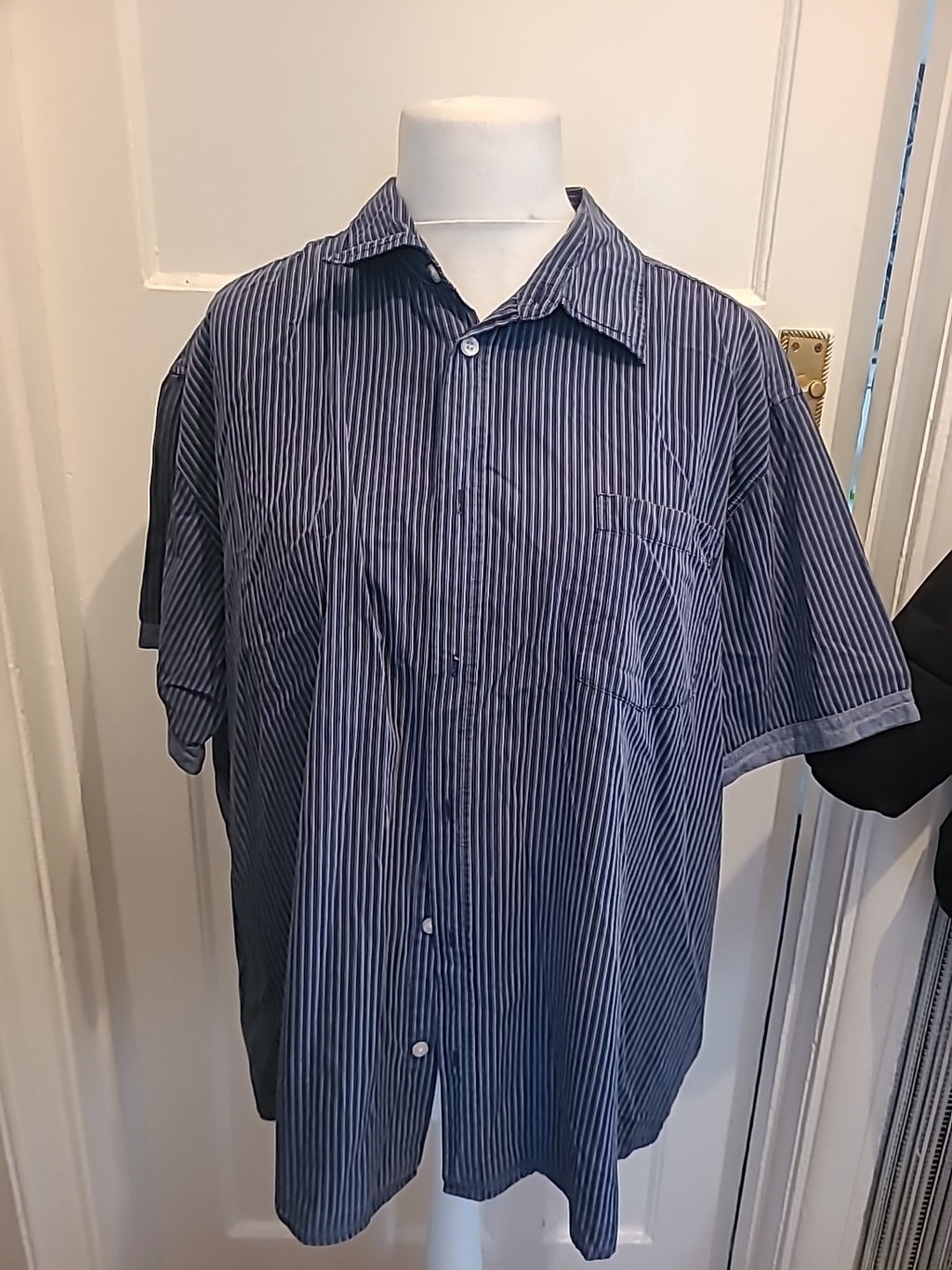 Mens Atlas Size 3XL Blue And Navy Striped Short Sleeved Shirt