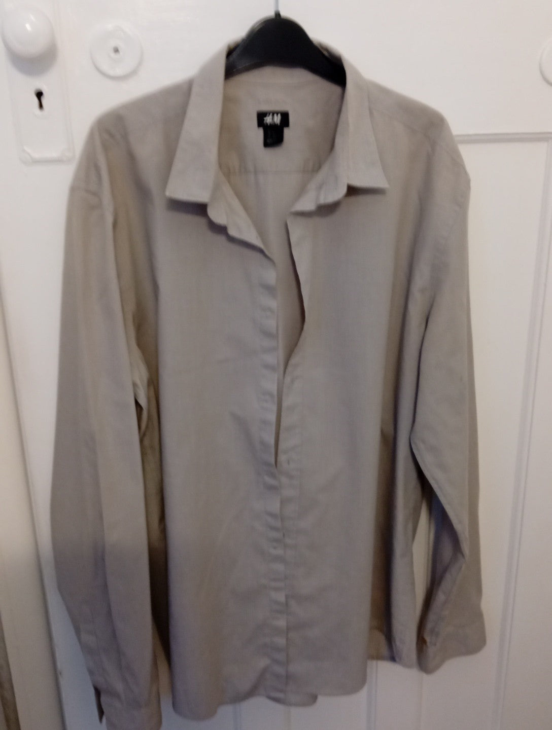 Mens Long Sleeved Shirt Beige H&M Size XL
