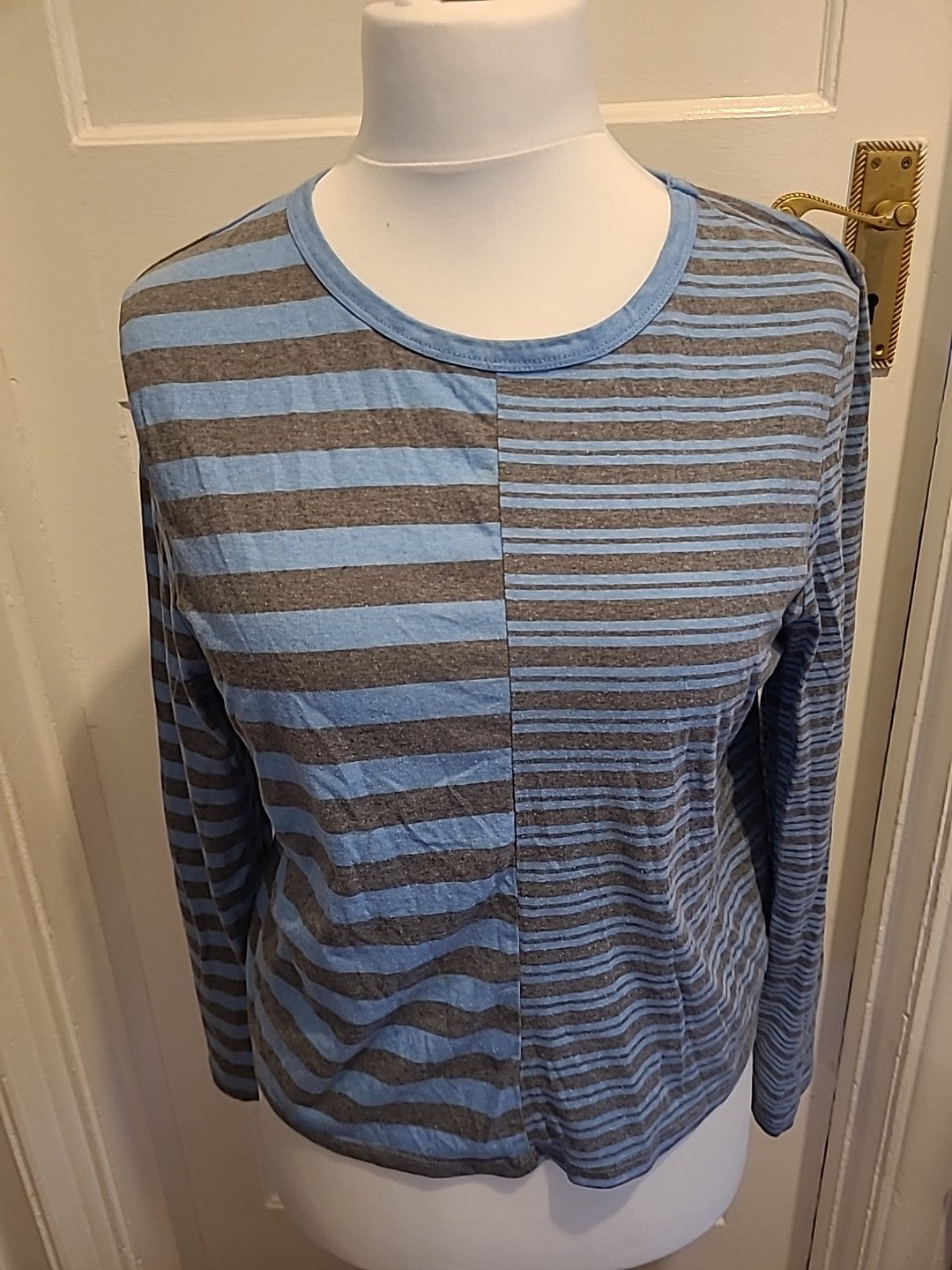Ladies Topshop Size XL Blue And Grey Striped Tshirt(Faded)