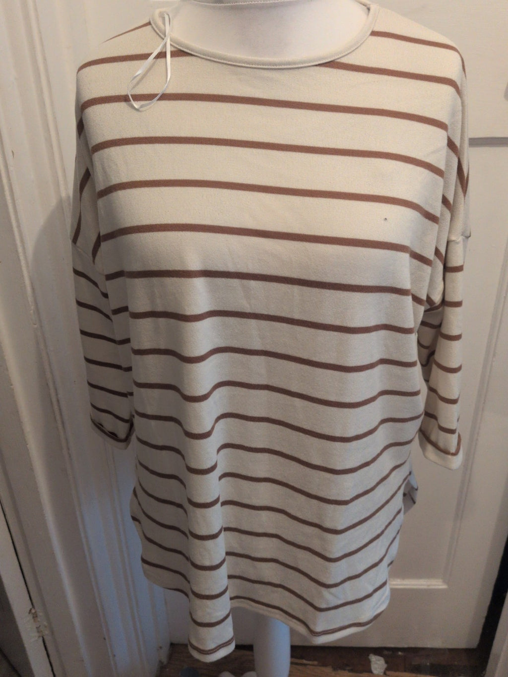 New Look Medium Beige And Brown Stripe Short Sleeve Jumper Oversize