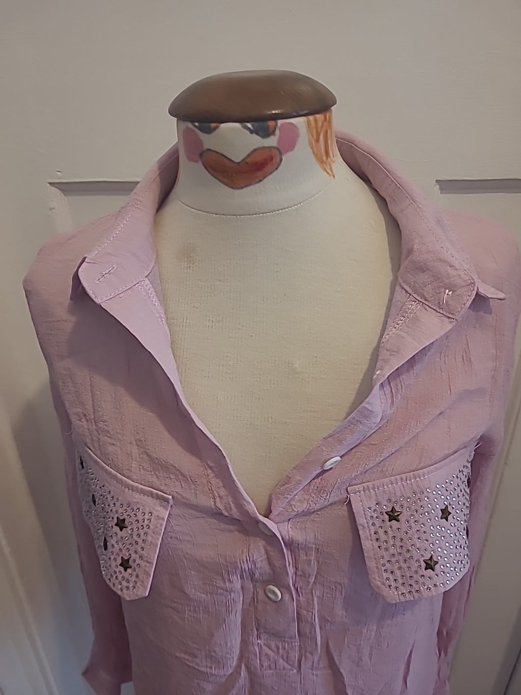 Ladies Size Small Pink Long Sleeved Diamonte Detailed Blouse