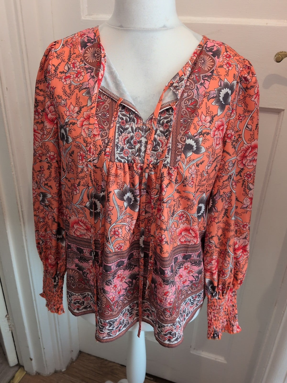 Orange Floral Large Long Sleeve Blouse