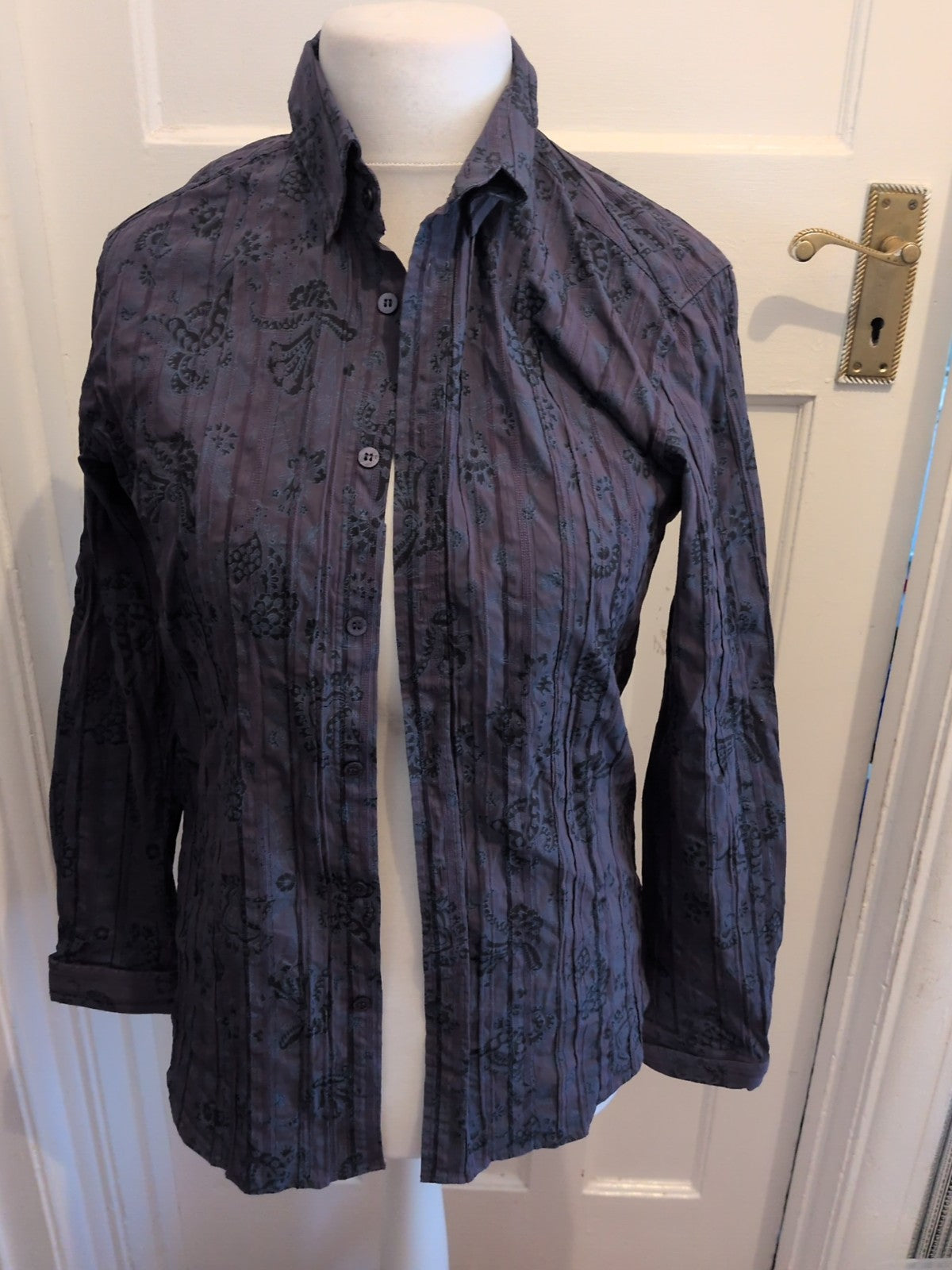 Ted Baker Size 3 Navy Floral Long Sleeve Shirt