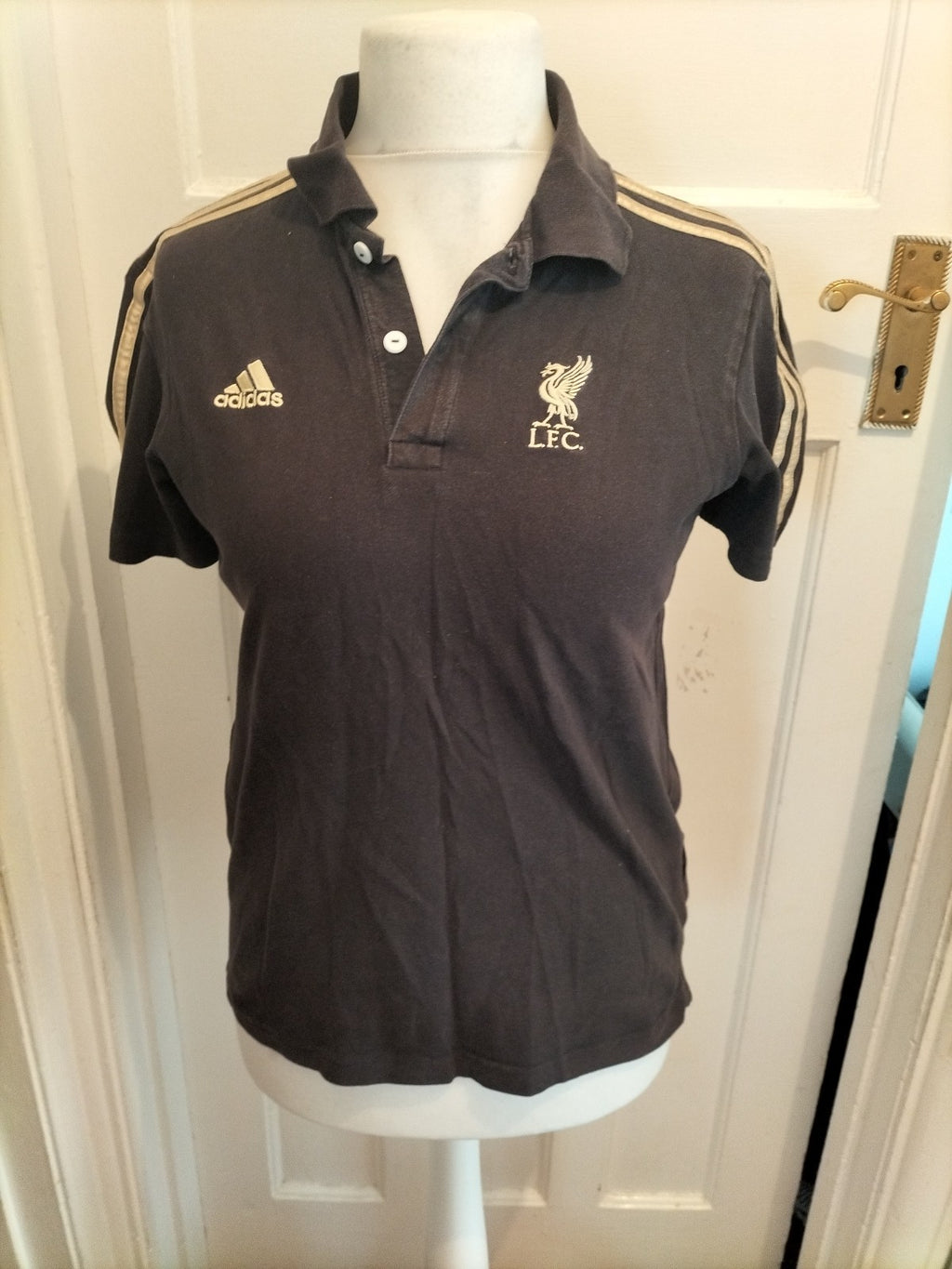 Mens Adidas Size Small Black And Gold Short Sleeved Polo Lfc
