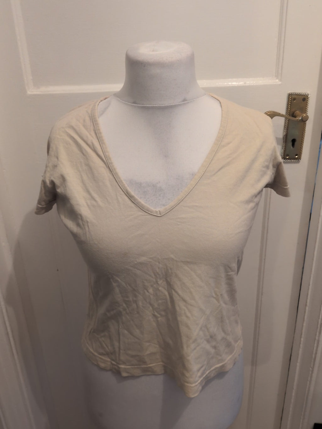 Ladies Jdv Size 12-14 Pale Yellow Short Sleeved V Neck Blouse