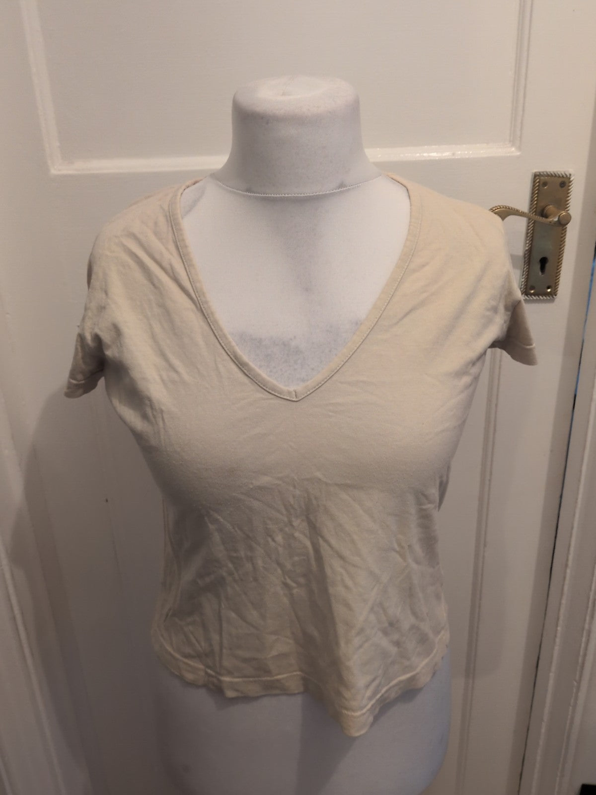 Ladies Jdv Size 12-14 Pale Yellow Short Sleeved V Neck Blouse