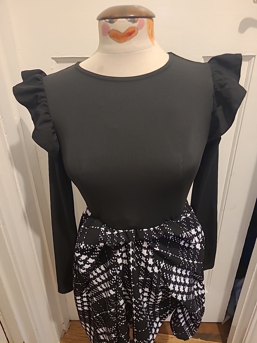 Ladies Shein Size Small Black Upper With Patterned Flare Dress