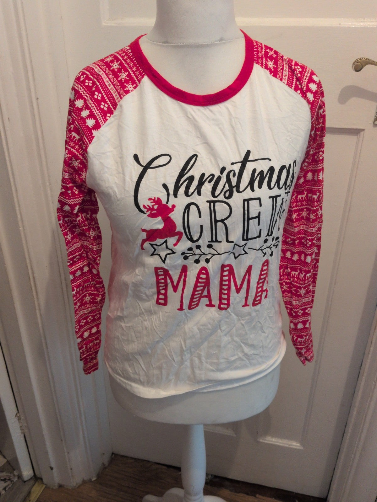 Ladies 10 Red And White Christmas Pyjama Top