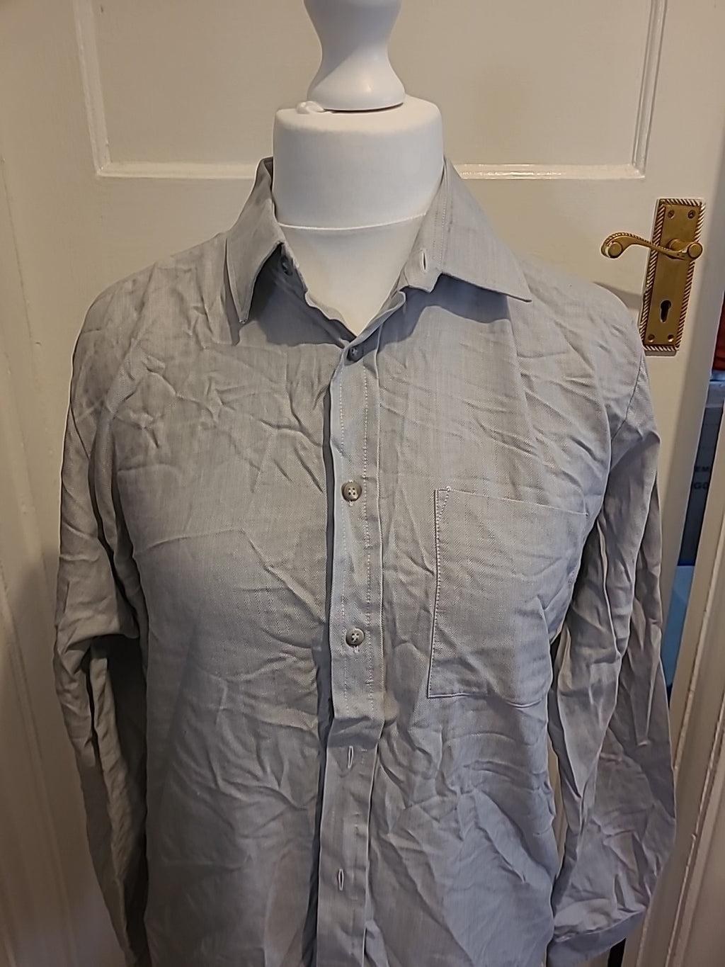 Mens St Michael Size 16" Collar Grey 100% Cotton Long Sleeved Shirt