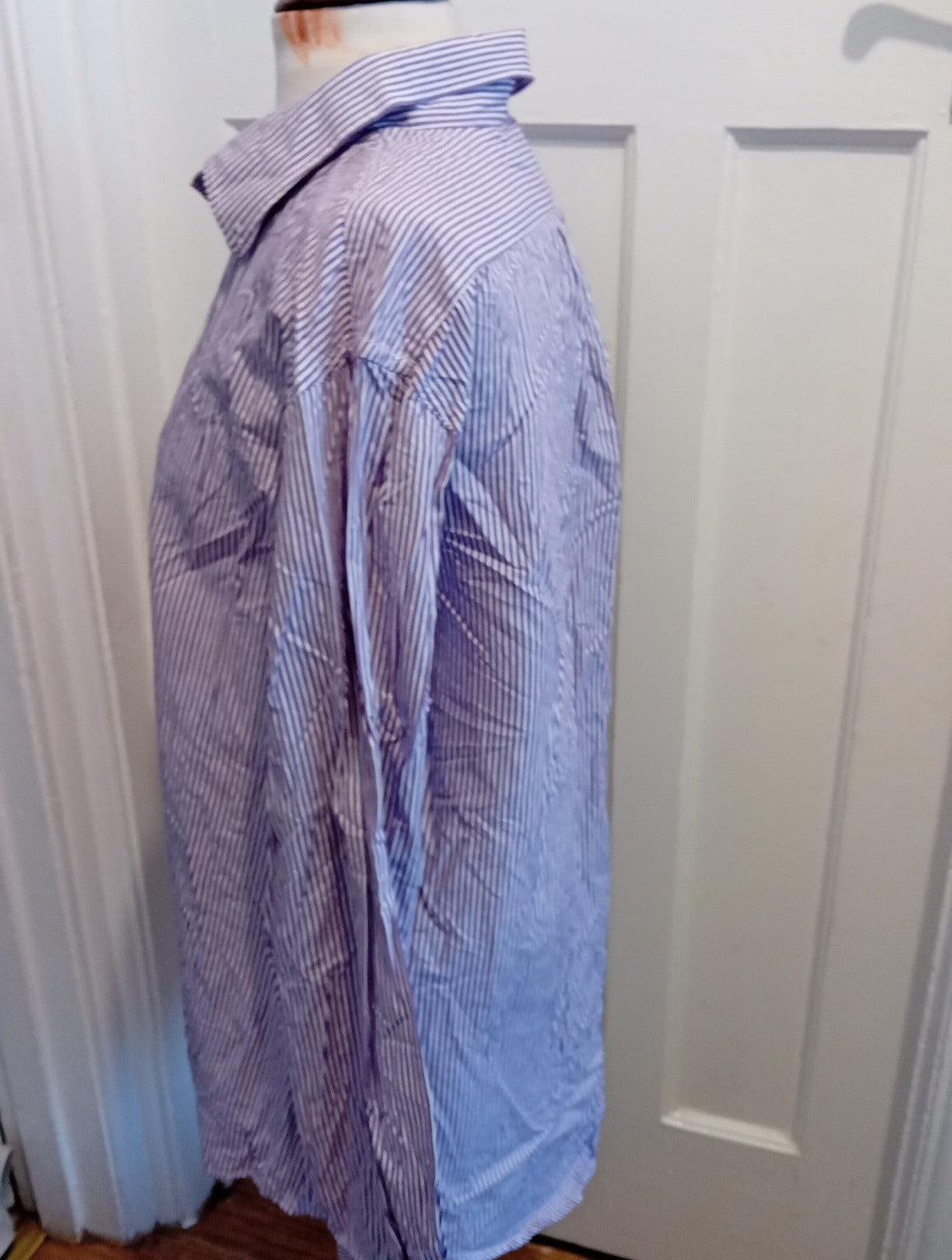 Mens Hamden Size 16.5" Purple White Striped Dress Formal Shirt