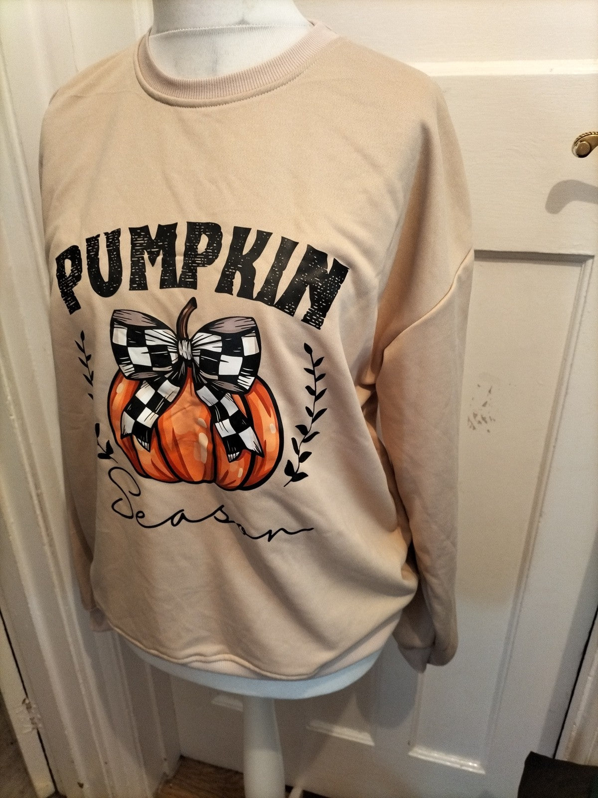 Ladies Size XL Beige Pumpkin Long Sleeved Jumper
