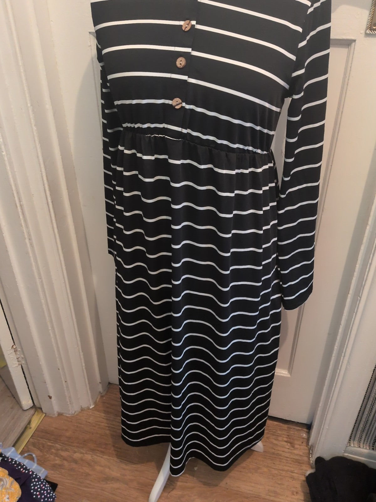 Shein Large Black Striped White Long Sleeve Dress